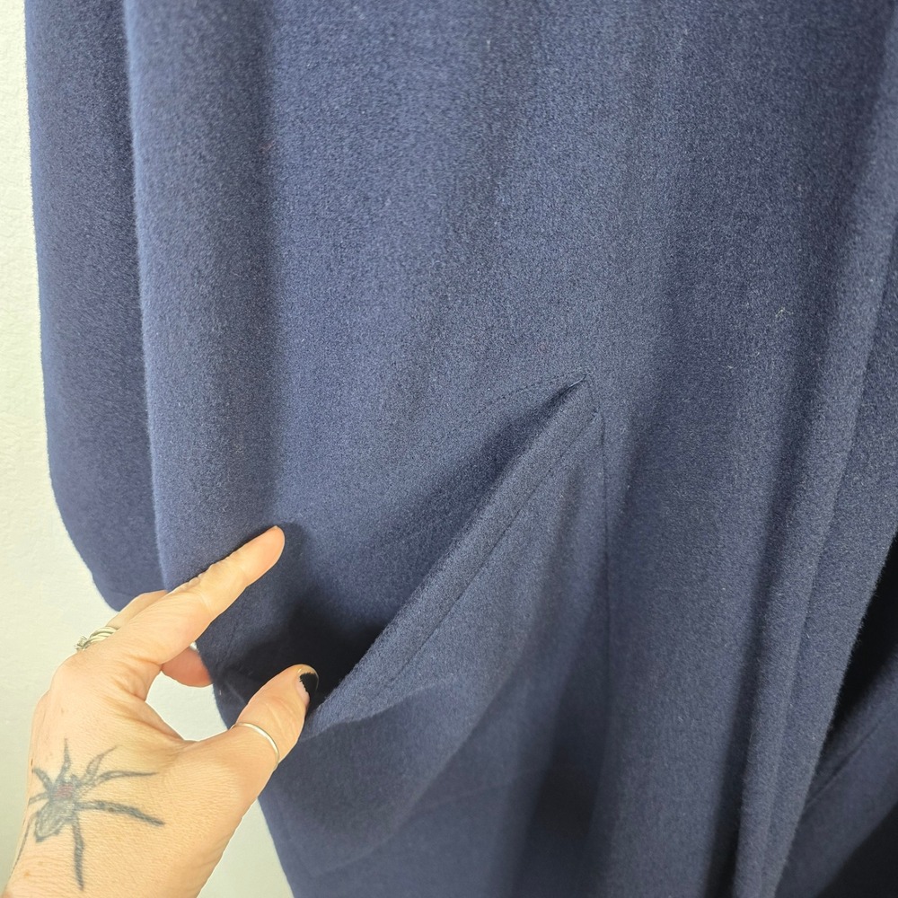 Eileen Fisher Vintage Navy Blue 100% Wool Shawl Collar Duster Coat Made in USA - Picture 3 of 6